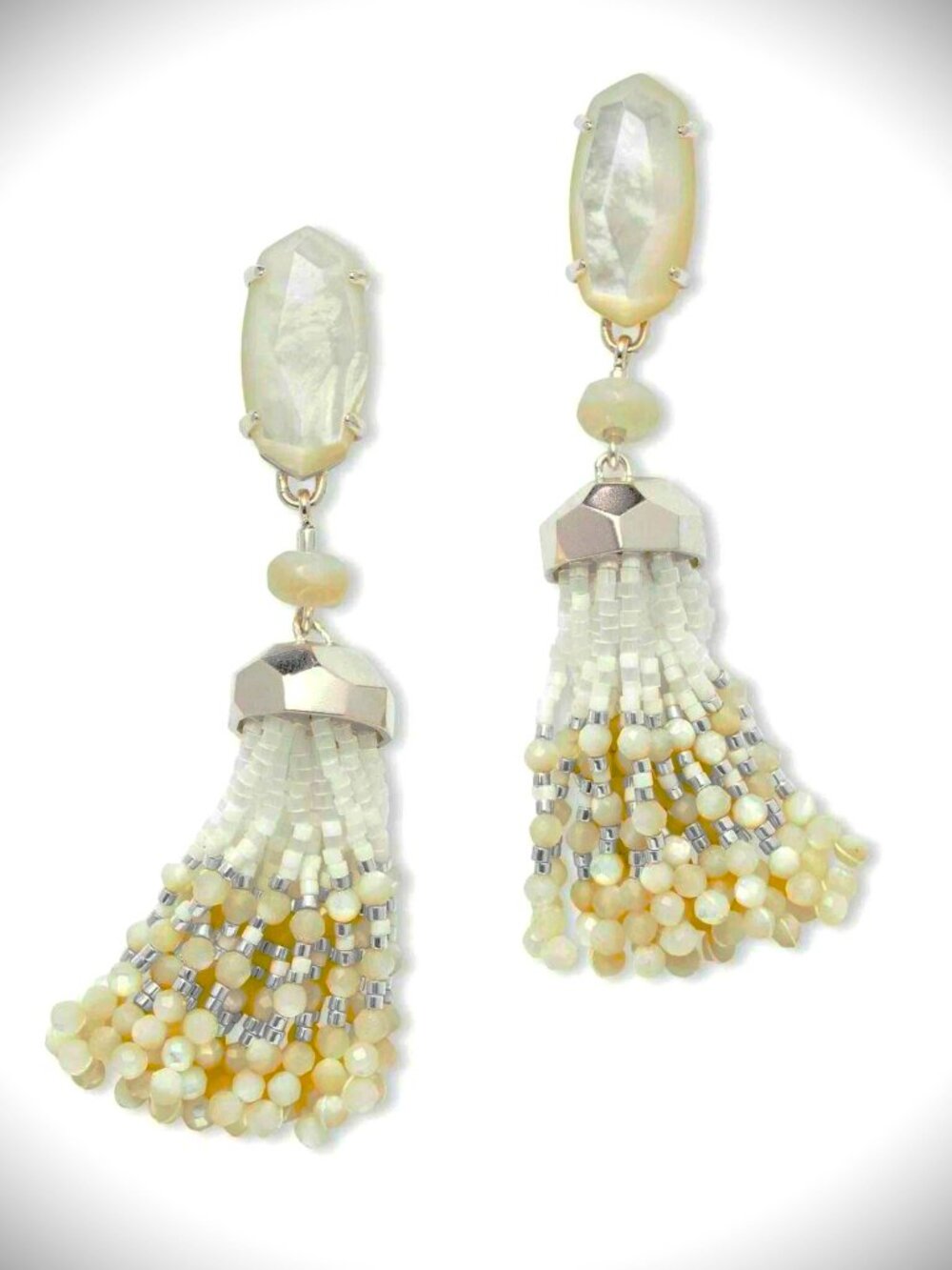 KENDRA SCOTT Dove Rodium Plated Mother of Pearls Tassel Earrings